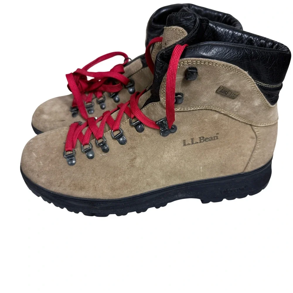 L.L. Bean Cresta Hiking Boots Mens 8 Tan Suede Gore-Tex Vibram Made in Italy